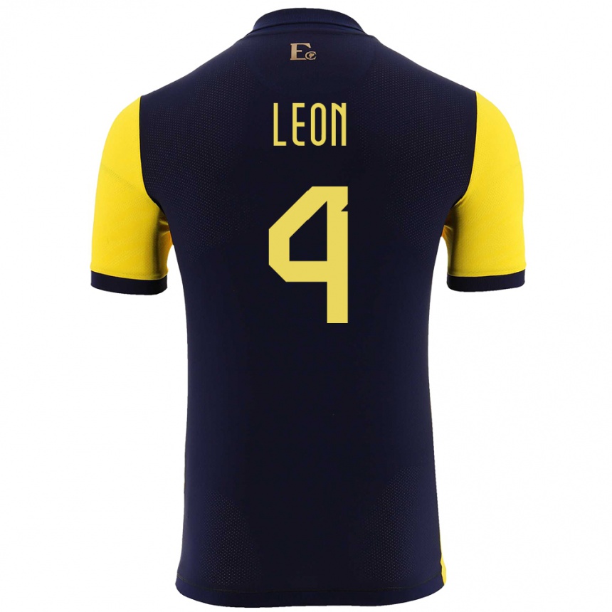 Kids Football Ecuador Fernando Leon #4 Yellow Home Jersey 24-26 T-Shirt Canada