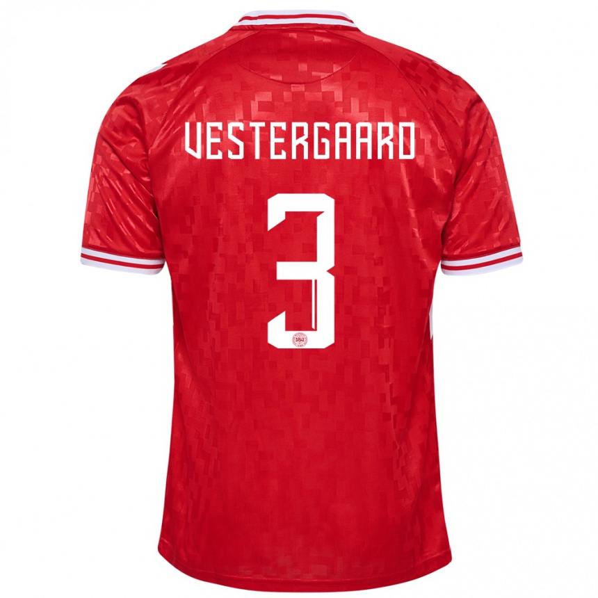 Kids Football Denmark Jannik Vestergaard #3 Red Home Jersey 24-26 T-Shirt Canada