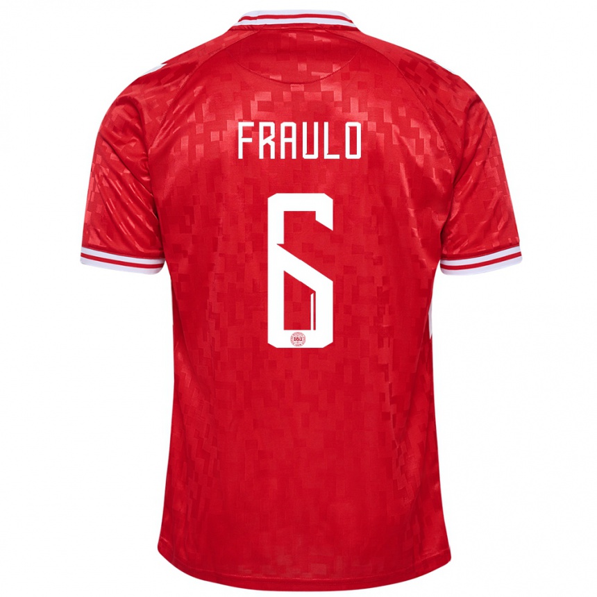 Kids Football Denmark Oscar Fraulo #6 Red Home Jersey 24-26 T-Shirt Canada