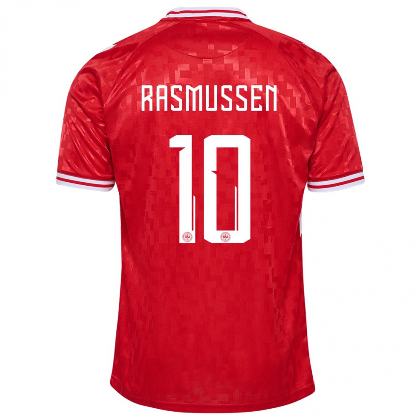 Kids Football Denmark Christian Rasmussen #10 Red Home Jersey 24-26 T-Shirt Canada