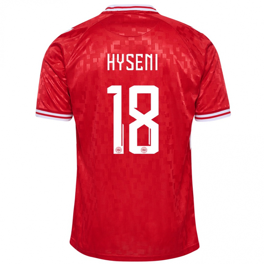 Kids Football Denmark Olti Hyseni #18 Red Home Jersey 24-26 T-Shirt Canada