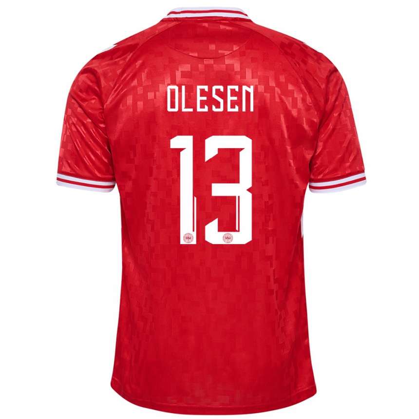 Kids Football Denmark Karoline Olesen #13 Red Home Jersey 24-26 T-Shirt Canada