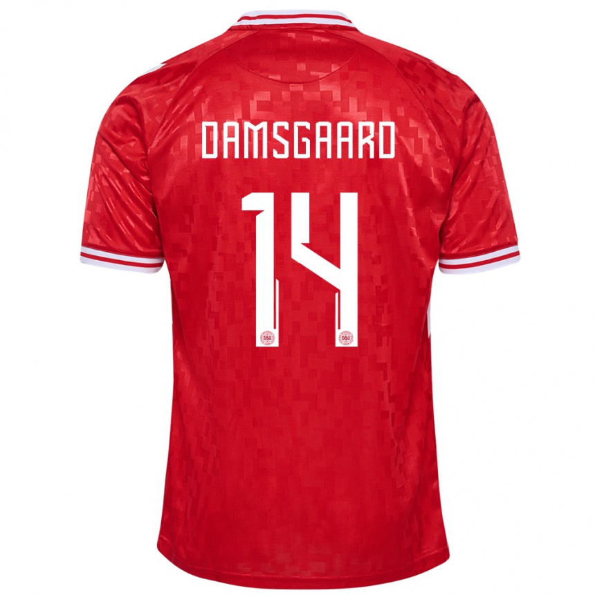 Kids Football Denmark Mikkel Damsgaard #14 Red Home Jersey 24-26 T-Shirt Canada