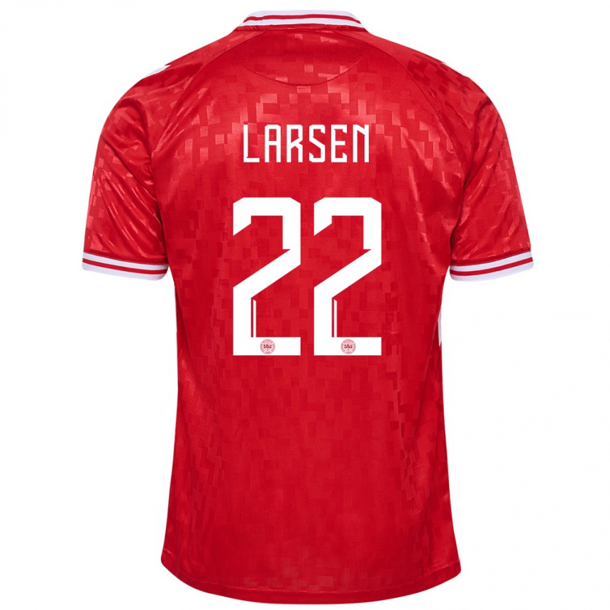 Kids Football Denmark Kathrine Larsen #22 Red Home Jersey 24-26 T-Shirt Canada