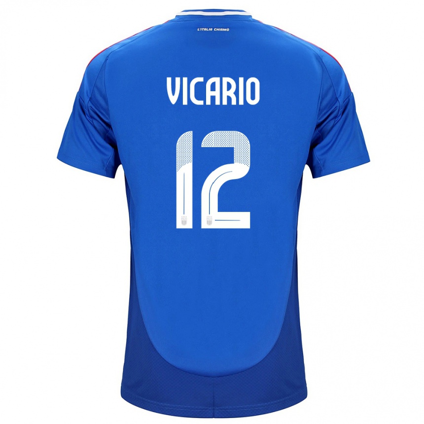 Kids Football Italy Guglielmo Vicario #12 Blue Home Jersey 24-26 T-Shirt Canada