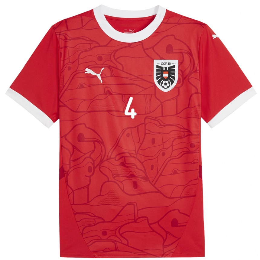 Kids Football Austria Celina Degen #4 Red Home Jersey 24-26 T-Shirt Canada