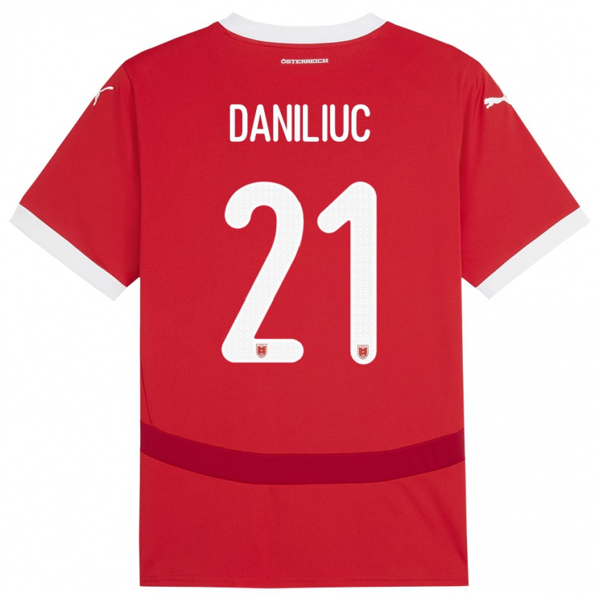 Kids Football Austria Flavius Daniliuc #21 Red Home Jersey 24-26 T-Shirt Canada