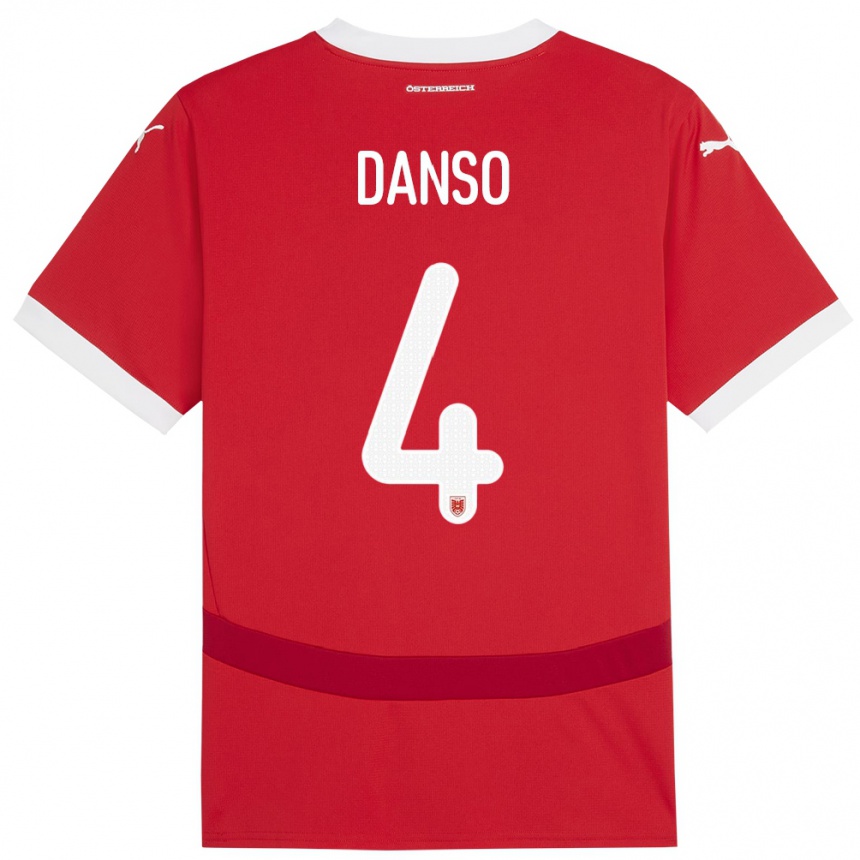 Kids Football Austria Kevin Danso #4 Red Home Jersey 24-26 T-Shirt Canada