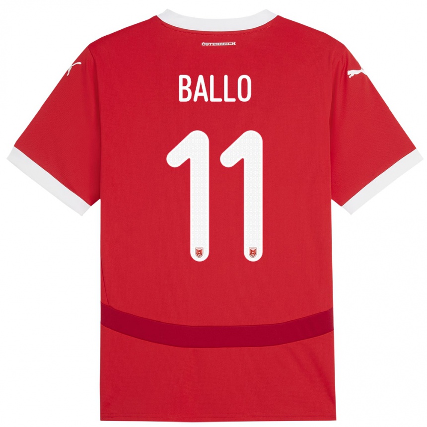 Kids Football Austria Thierno Ballo #11 Red Home Jersey 24-26 T-Shirt Canada