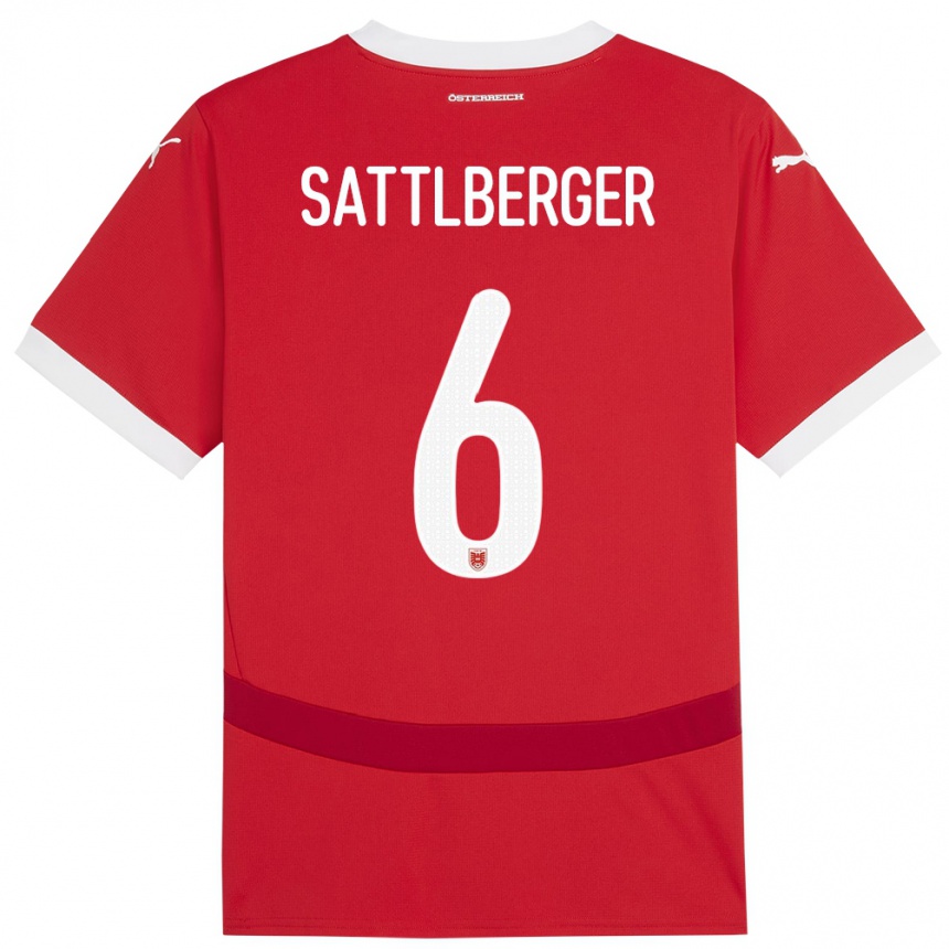 Kids Football Austria Nikolas Sattlberger #6 Red Home Jersey 24-26 T-Shirt Canada