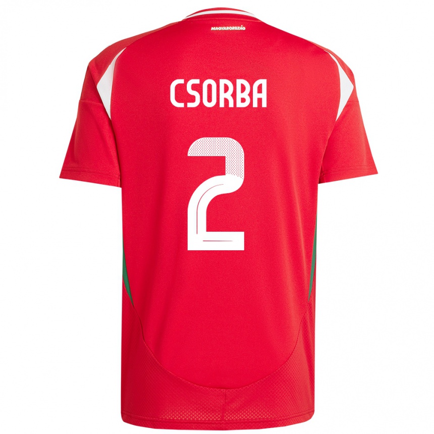 Kids Football Hungary Dominik Csorba #2 Red Home Jersey 24-26 T-Shirt Canada