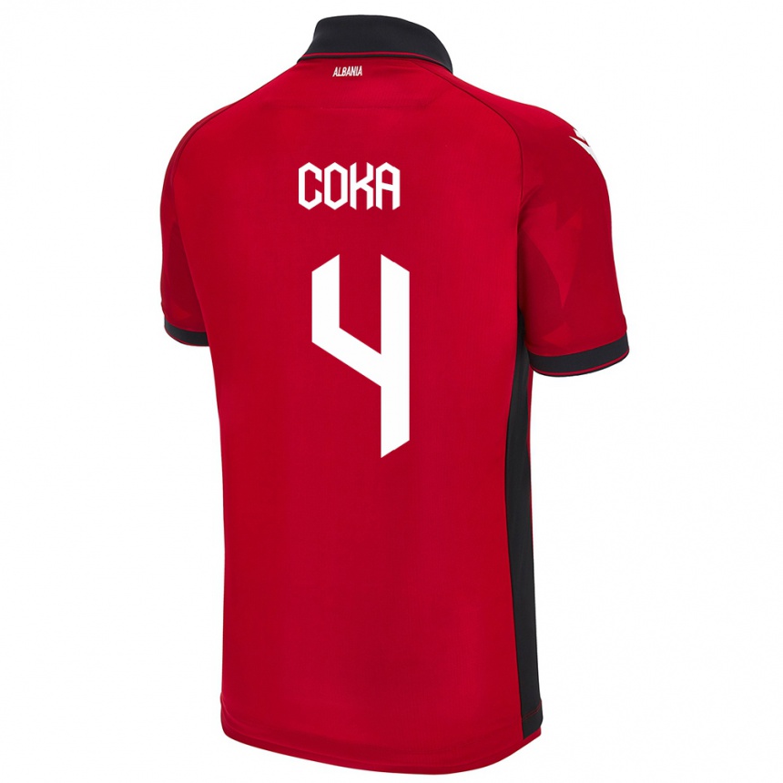 Kids Football Albania Jehona Coka #4 Red Home Jersey 24-26 T-Shirt Canada