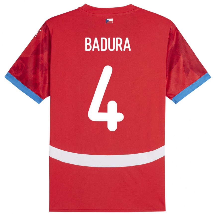 Kids Football Czech Republic Vitezslav Badura #4 Red Home Jersey 24-26 T-Shirt Canada