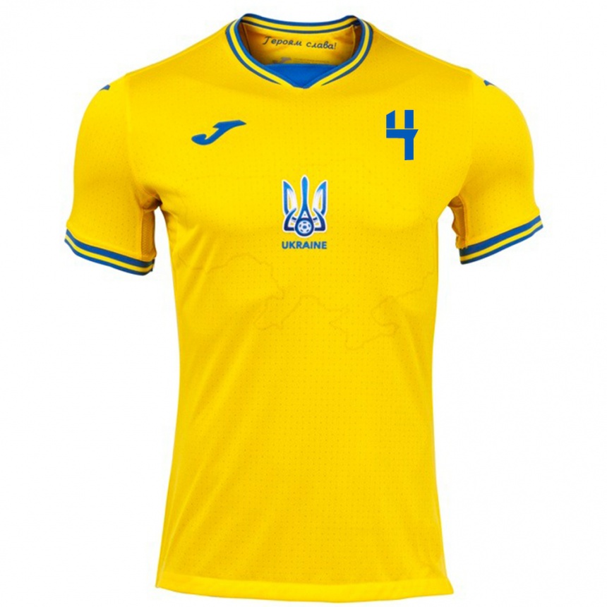 Kids Football Ukraine Maksym Taloverov #4 Yellow Home Jersey 24-26 T-Shirt Canada