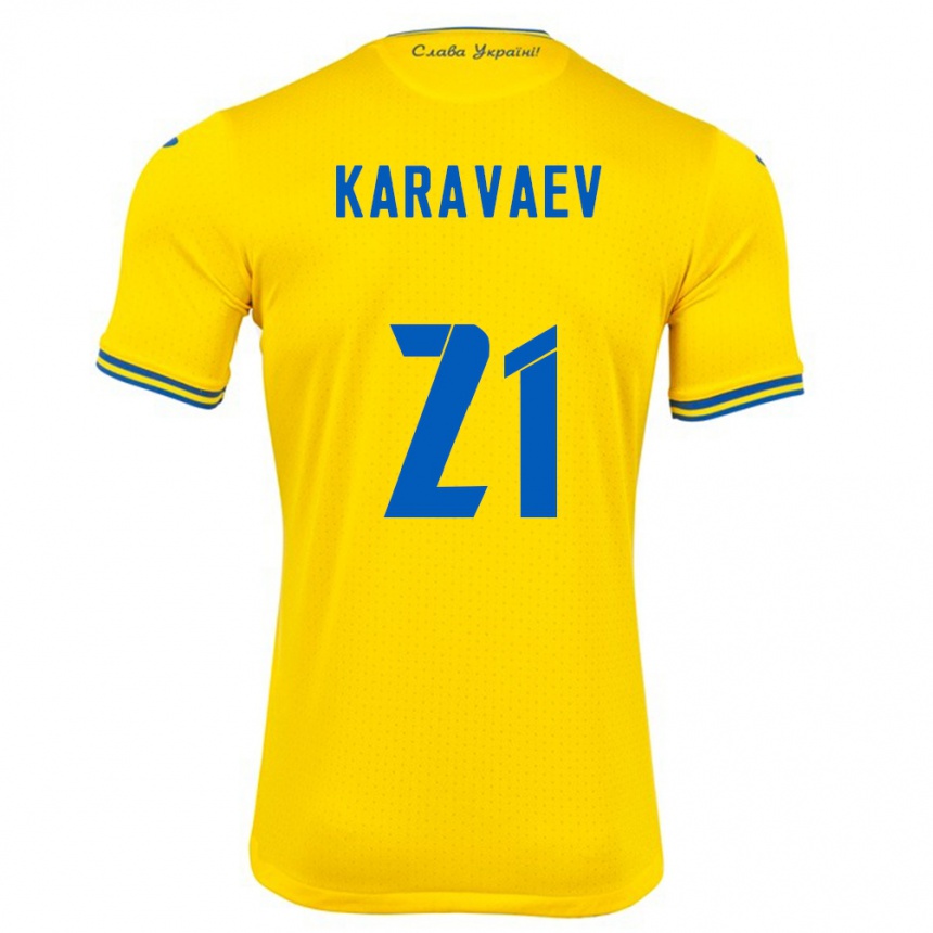 Kids Football Ukraine Oleksandr Karavaev #21 Yellow Home Jersey 24-26 T-Shirt Canada