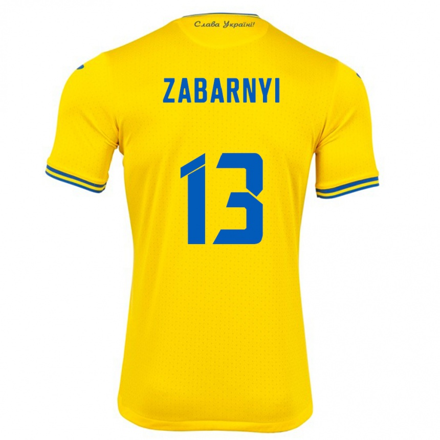 Kids Football Ukraine Ilya Zabarnyi #13 Yellow Home Jersey 24-26 T-Shirt Canada