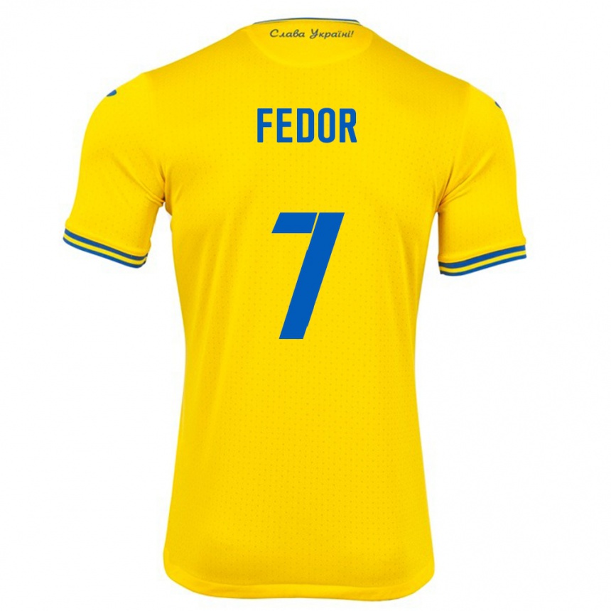 Kids Football Ukraine Oleg Fedor #7 Yellow Home Jersey 24-26 T-Shirt Canada