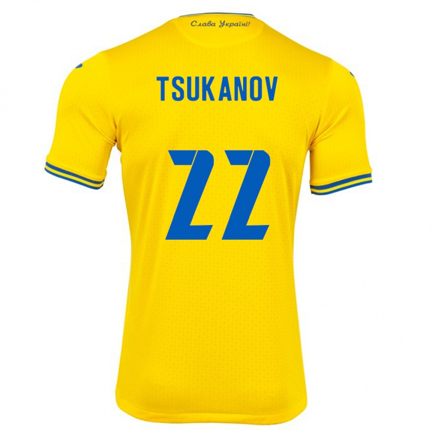 Kids Football Ukraine Viktor Tsukanov #22 Yellow Home Jersey 24-26 T-Shirt Canada