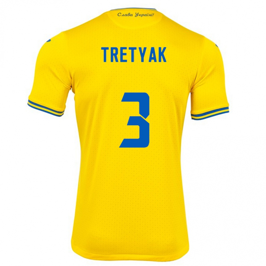 Kids Football Ukraine Demyan Tretyak #3 Yellow Home Jersey 24-26 T-Shirt Canada