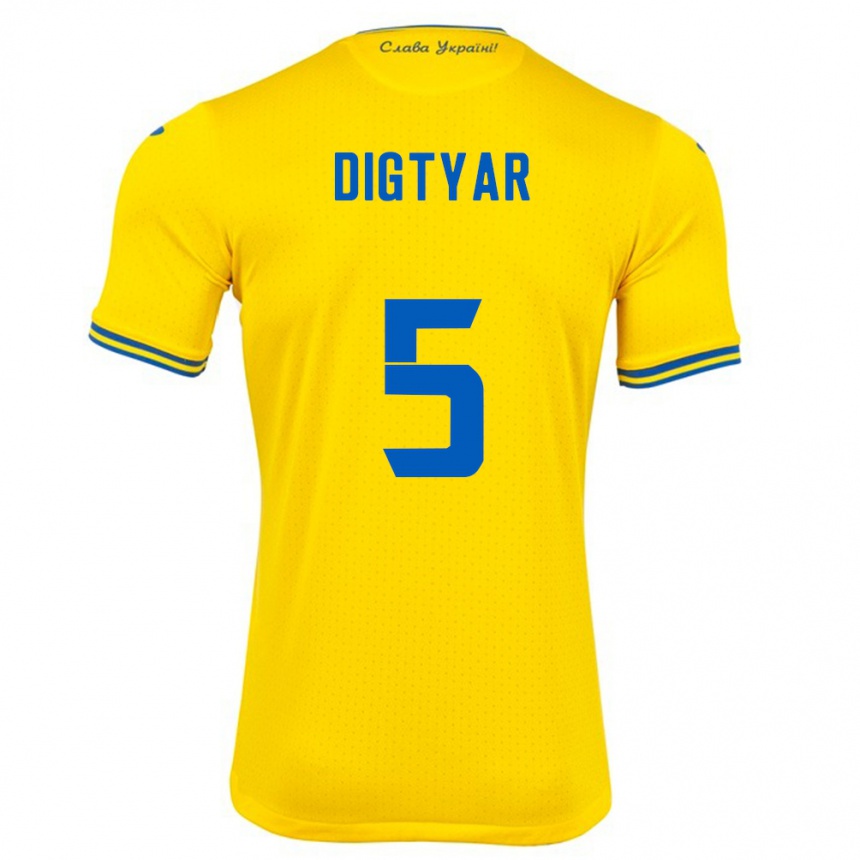 Kids Football Ukraine Kyrylo Digtyar #5 Yellow Home Jersey 24-26 T-Shirt Canada