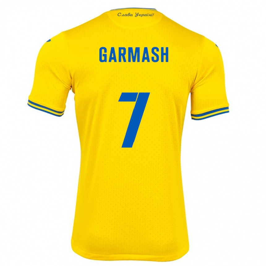 Kids Football Ukraine Yevgen Garmash #7 Yellow Home Jersey 24-26 T-Shirt Canada