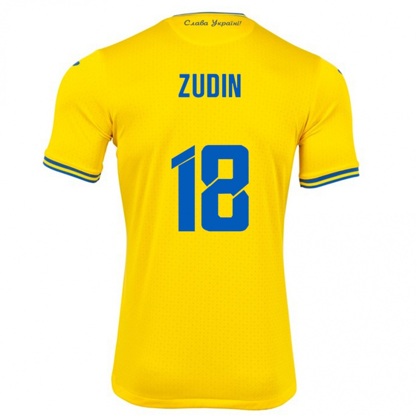 Kids Football Ukraine Dmytro Zudin #18 Yellow Home Jersey 24-26 T-Shirt Canada