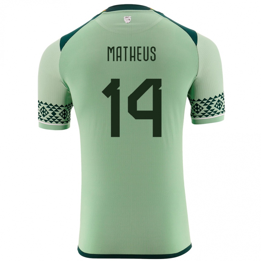 Kids Football Bolivia Robson Matheus #14 Light Green Home Jersey 24-26 T-Shirt Canada