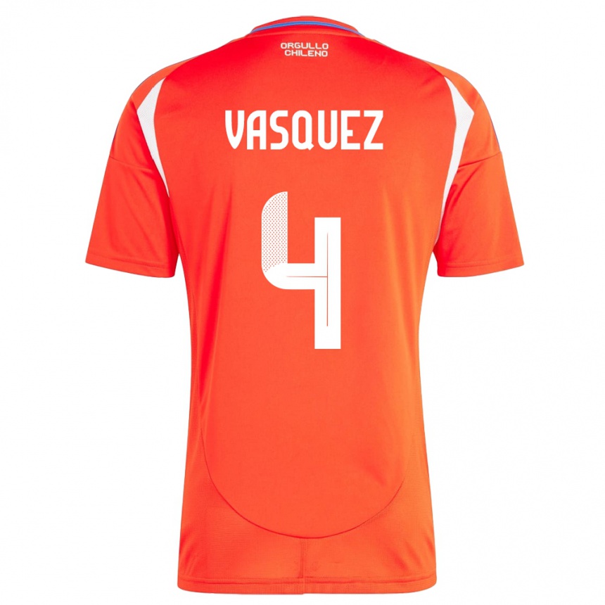 Kids Football Chile Matías Vásquez #4 Red Home Jersey 24-26 T-Shirt Canada