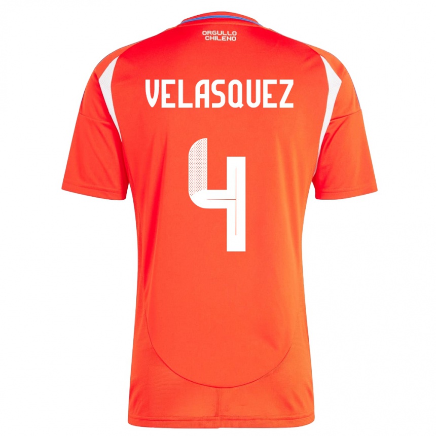 Kids Football Chile Lucas Velásquez #4 Red Home Jersey 24-26 T-Shirt Canada