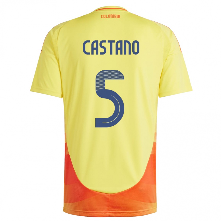 Kids Football Colombia Kevin Castaño #5 Yellow Home Jersey 24-26 T-Shirt Canada