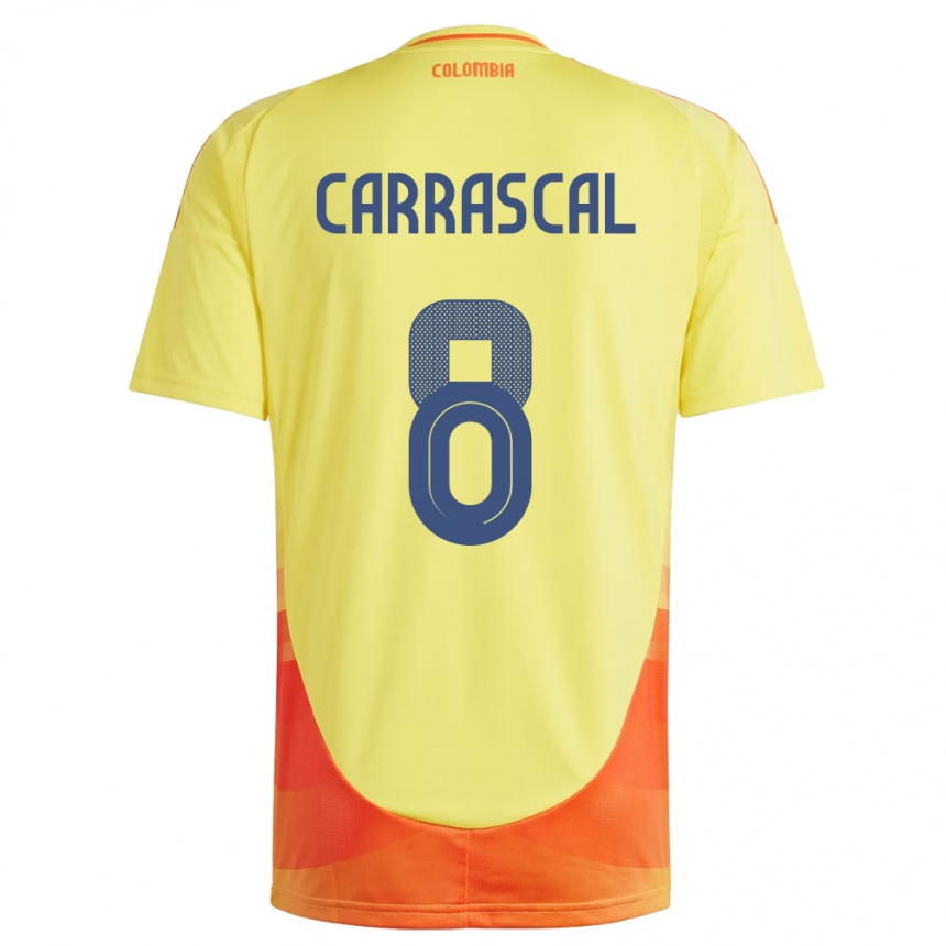 Kids Football Colombia Jorge Carrascal #8 Yellow Home Jersey 24-26 T-Shirt Canada