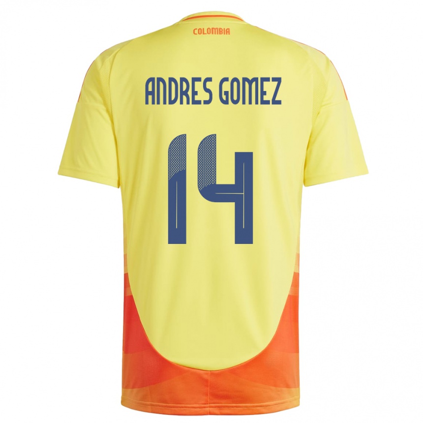 Kids Football Colombia Carlos Andrés Gómez #14 Yellow Home Jersey 24-26 T-Shirt Canada