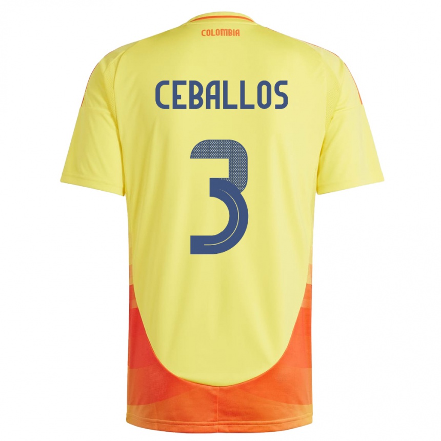 Kids Football Colombia Brayan Ceballos #3 Yellow Home Jersey 24-26 T-Shirt Canada