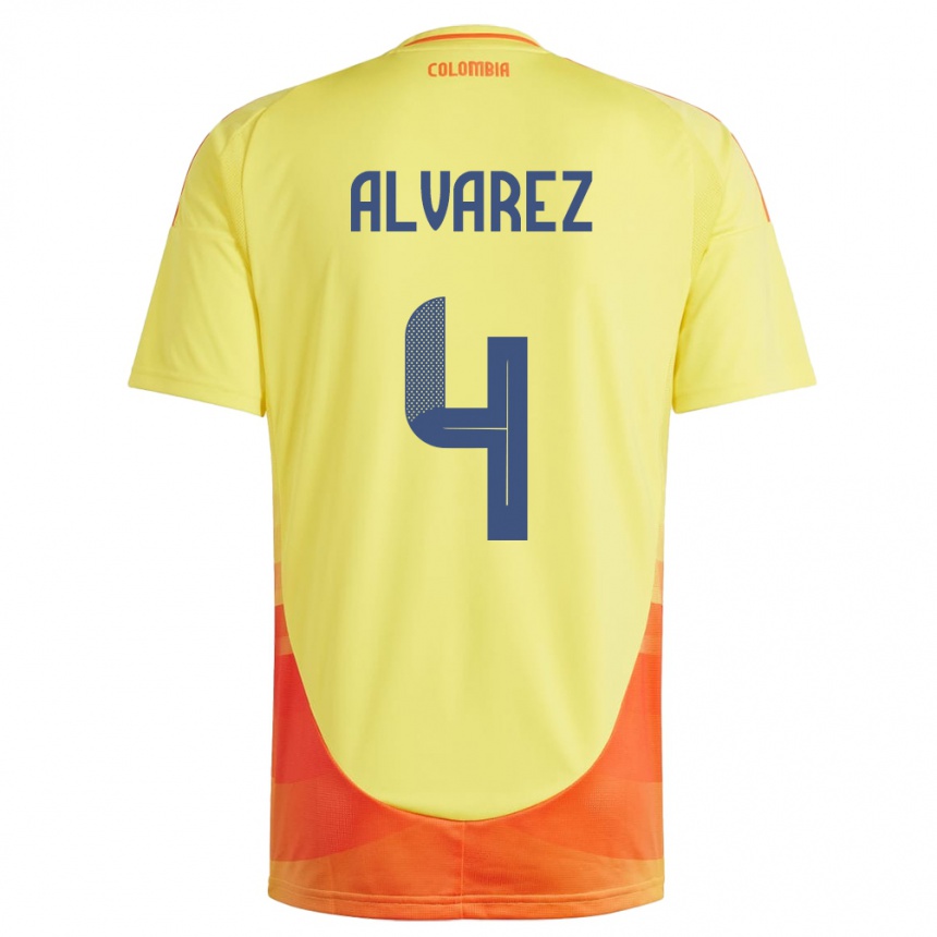 Kids Football Colombia Fernando Álvarez #4 Yellow Home Jersey 24-26 T-Shirt Canada