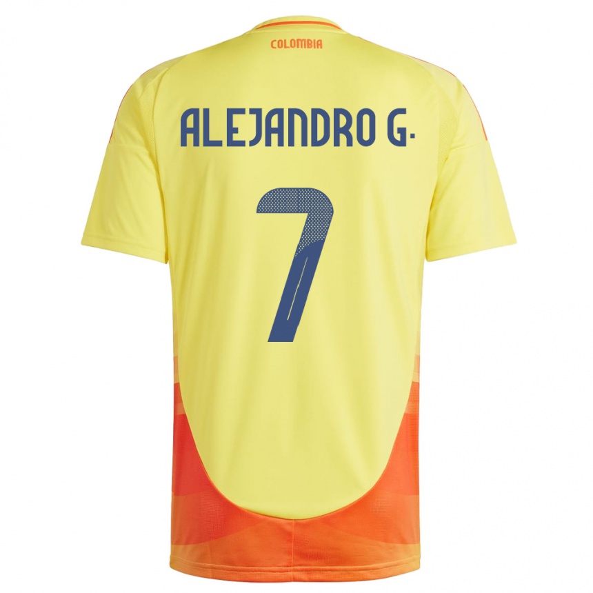 Kids Football Colombia Alejandro García #7 Yellow Home Jersey 24-26 T-Shirt Canada