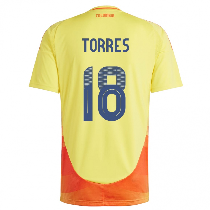 Kids Football Colombia Jhojan Torres #18 Yellow Home Jersey 24-26 T-Shirt Canada