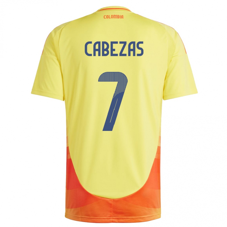 Kids Football Colombia Jorge Cabezas #7 Yellow Home Jersey 24-26 T-Shirt Canada