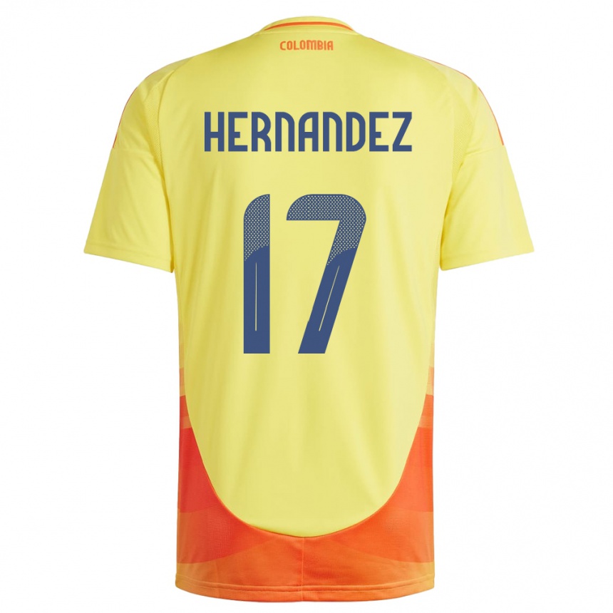 Kids Football Colombia Jhoan Hernández #17 Yellow Home Jersey 24-26 T-Shirt Canada