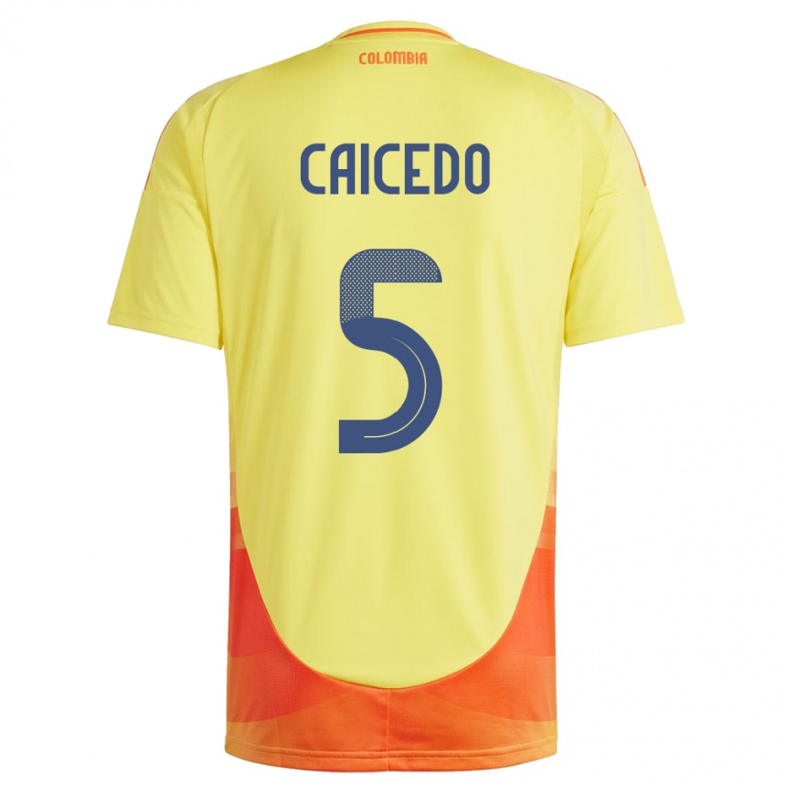 Kids Football Colombia Kelly Caicedo #5 Yellow Home Jersey 24-26 T-Shirt Canada