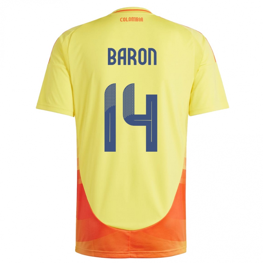 Kids Football Colombia Ángela Barón #14 Yellow Home Jersey 24-26 T-Shirt Canada