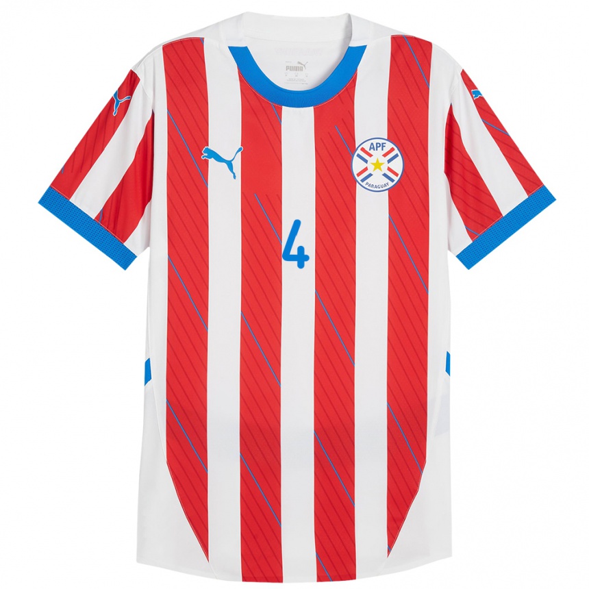 Kids Football Paraguay Rolando Mongelós #4 White Red Home Jersey 24-26 T-Shirt Canada