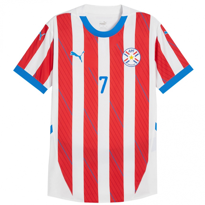 Kids Football Paraguay Diego González #7 White Red Home Jersey 24-26 T-Shirt Canada