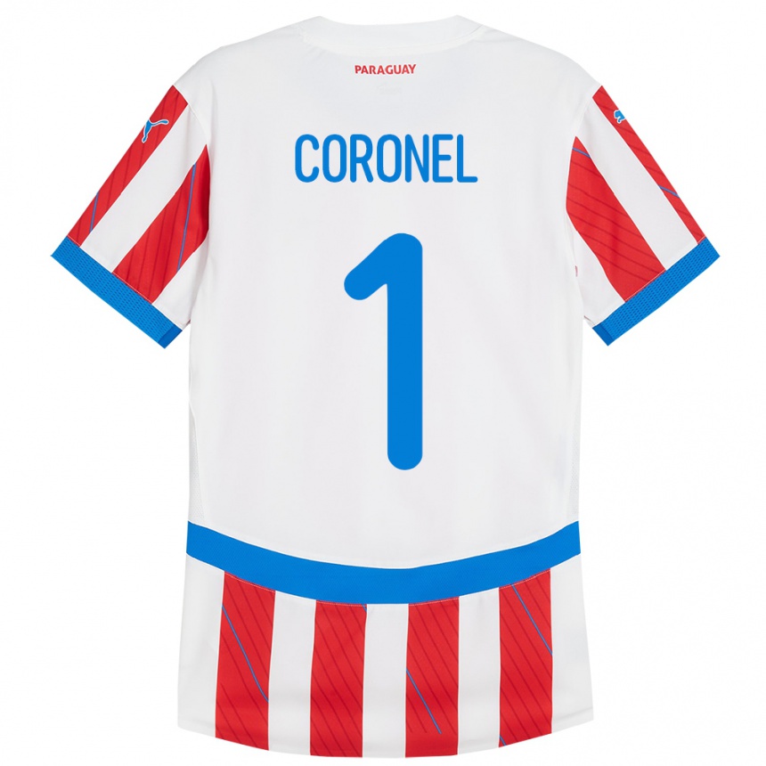 Kids Football Paraguay Carlos Coronel #1 White Red Home Jersey 24-26 T-Shirt Canada