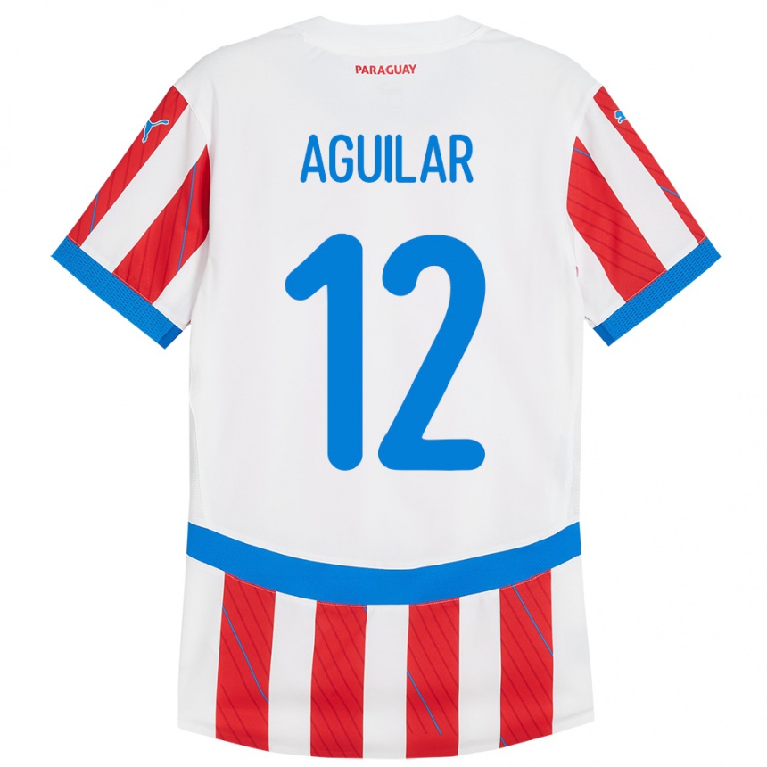 Kids Football Paraguay Alfredo Aguilar #12 White Red Home Jersey 24-26 T-Shirt Canada