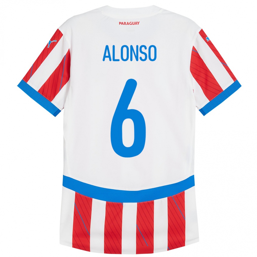 Kids Football Paraguay Júnior Alonso #6 White Red Home Jersey 24-26 T-Shirt Canada