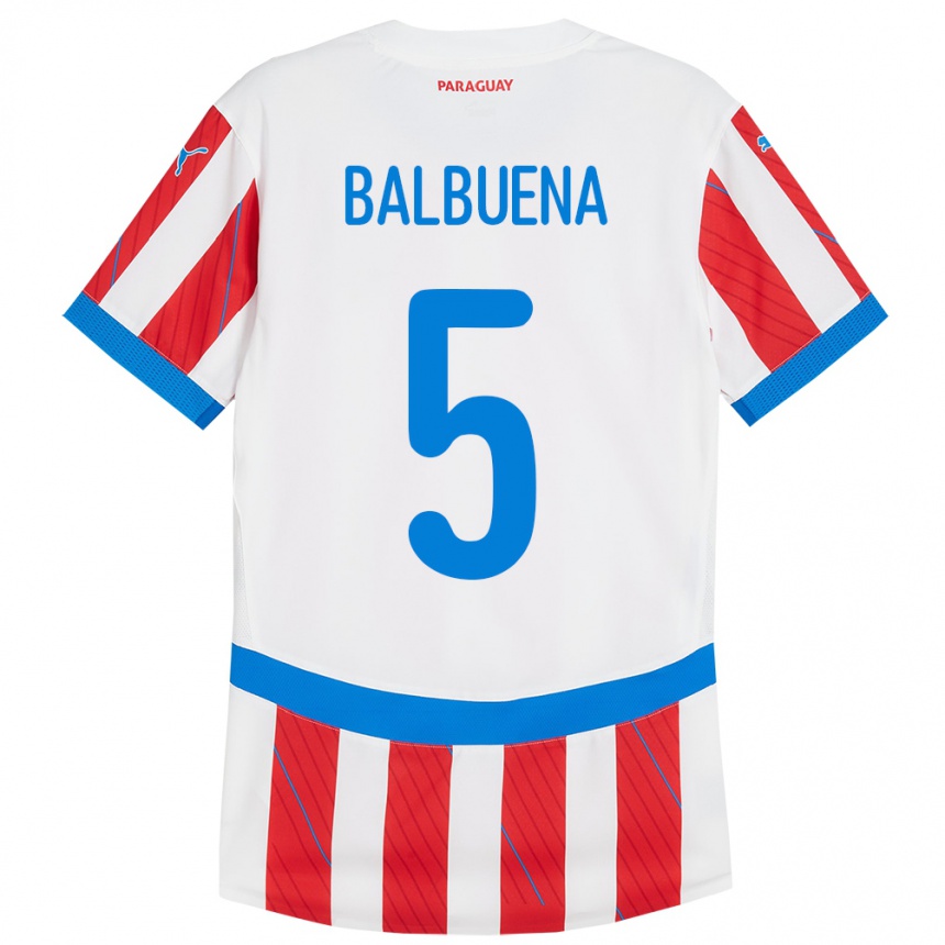 Kids Football Paraguay Fabián Balbuena #5 White Red Home Jersey 24-26 T-Shirt Canada