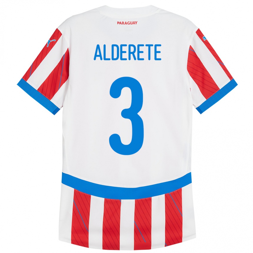 Kids Football Paraguay Omar Alderete #3 White Red Home Jersey 24-26 T-Shirt Canada