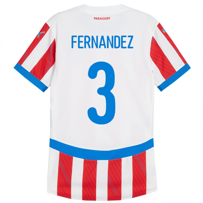 Kids Football Paraguay Roberto Fernández #3 White Red Home Jersey 24-26 T-Shirt Canada