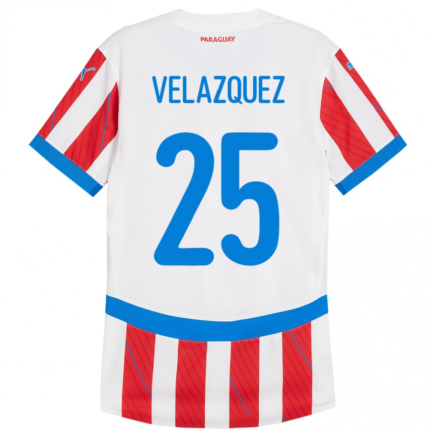 Kids Football Paraguay Gustavo Velázquez #25 White Red Home Jersey 24-26 T-Shirt Canada