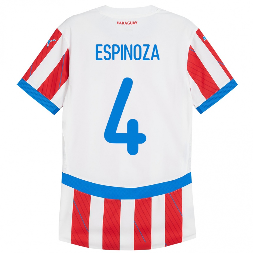 Kids Football Paraguay Matías Espinoza #4 White Red Home Jersey 24-26 T-Shirt Canada